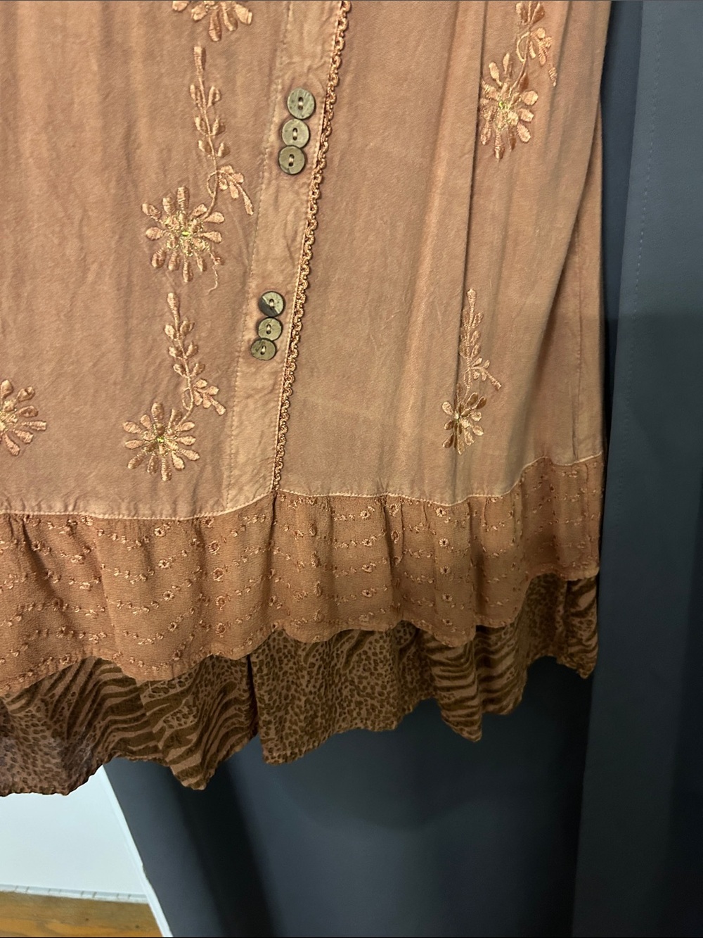 raya sun Embroidered Slip Dress in Rust Orange - Picture 3 of 5